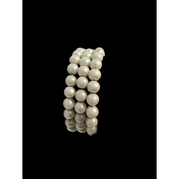 Boho Bracelet White Multi Strand Goldtone Beaded Wire Wrap Cuff Bangle 8 Strand - Picture 6 of 9